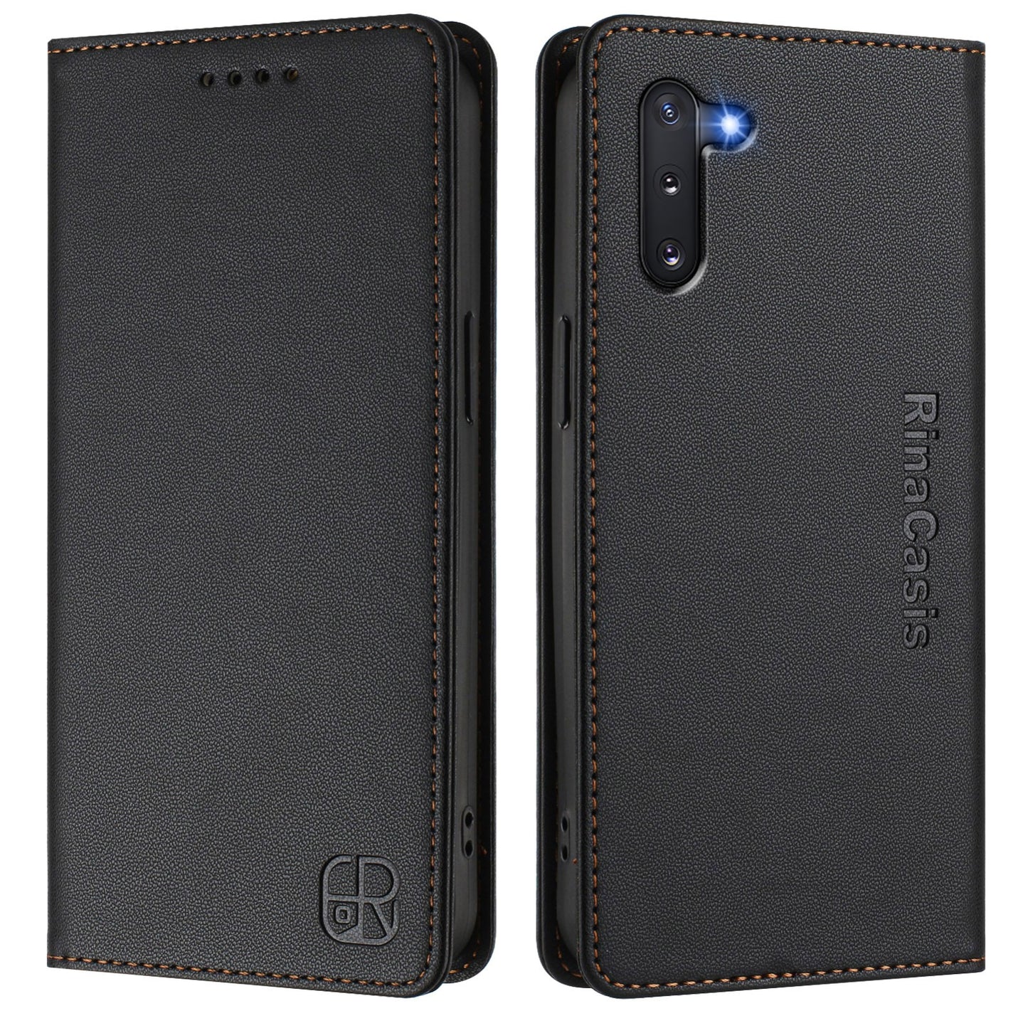 Samsung Galaxy Note10 Dual-Folded Magnetic Suction RFID Blocking PU Leather Wallet Phone Case with Card Slots, Cash Pocket, Kickstand, Full Protective Flip Cover