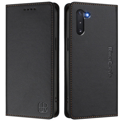 Samsung Galaxy Note10 Dual-Folded Magnetic Suction RFID Blocking PU Leather Wallet Phone Case with Card Slots, Cash Pocket, Kickstand, Full Protective Flip Cover