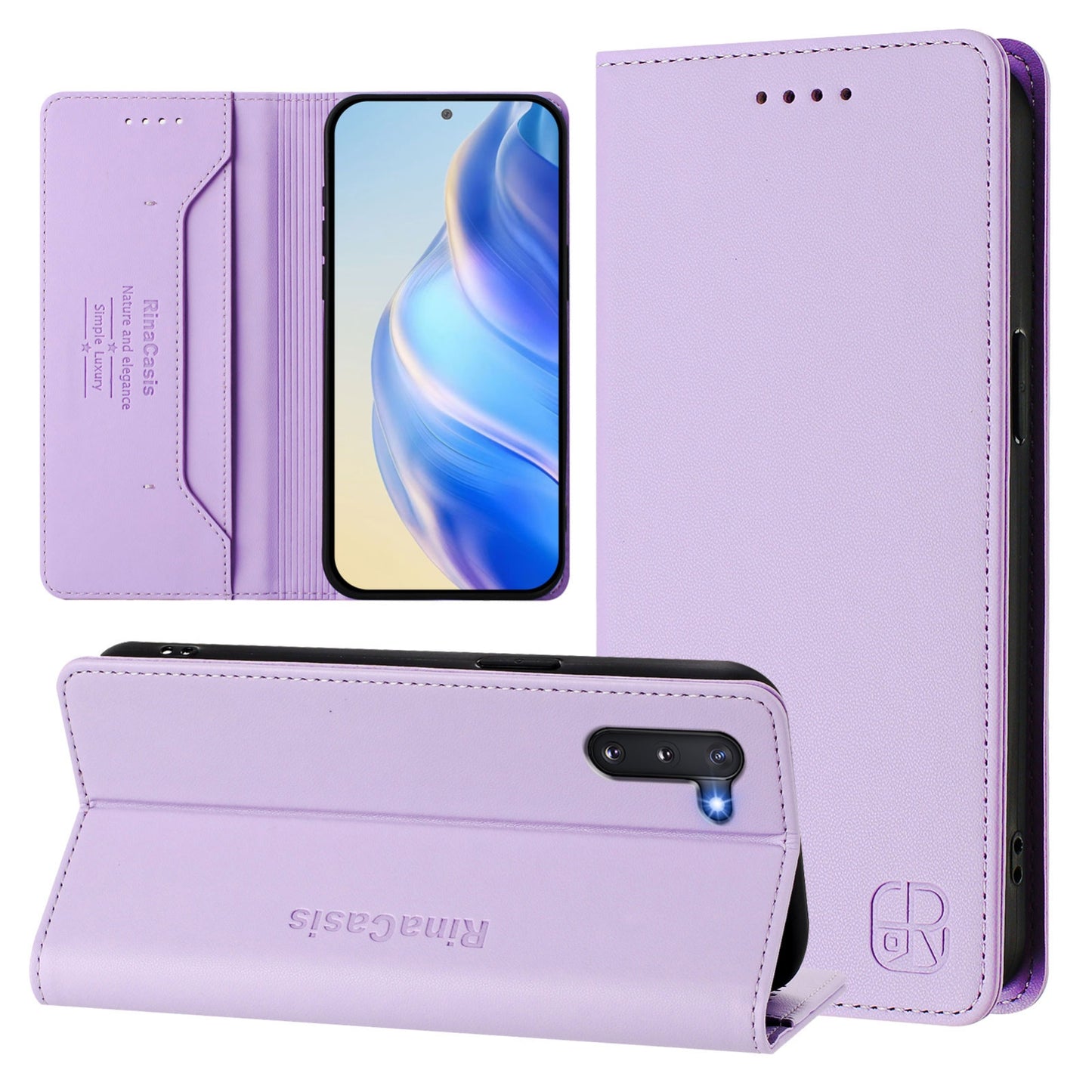 Samsung Galaxy Note10 Dual-Folded Magnetic Suction RFID Blocking PU Leather Wallet Phone Case with Card Slots, Cash Pocket, Kickstand, Full Protective Flip Cover