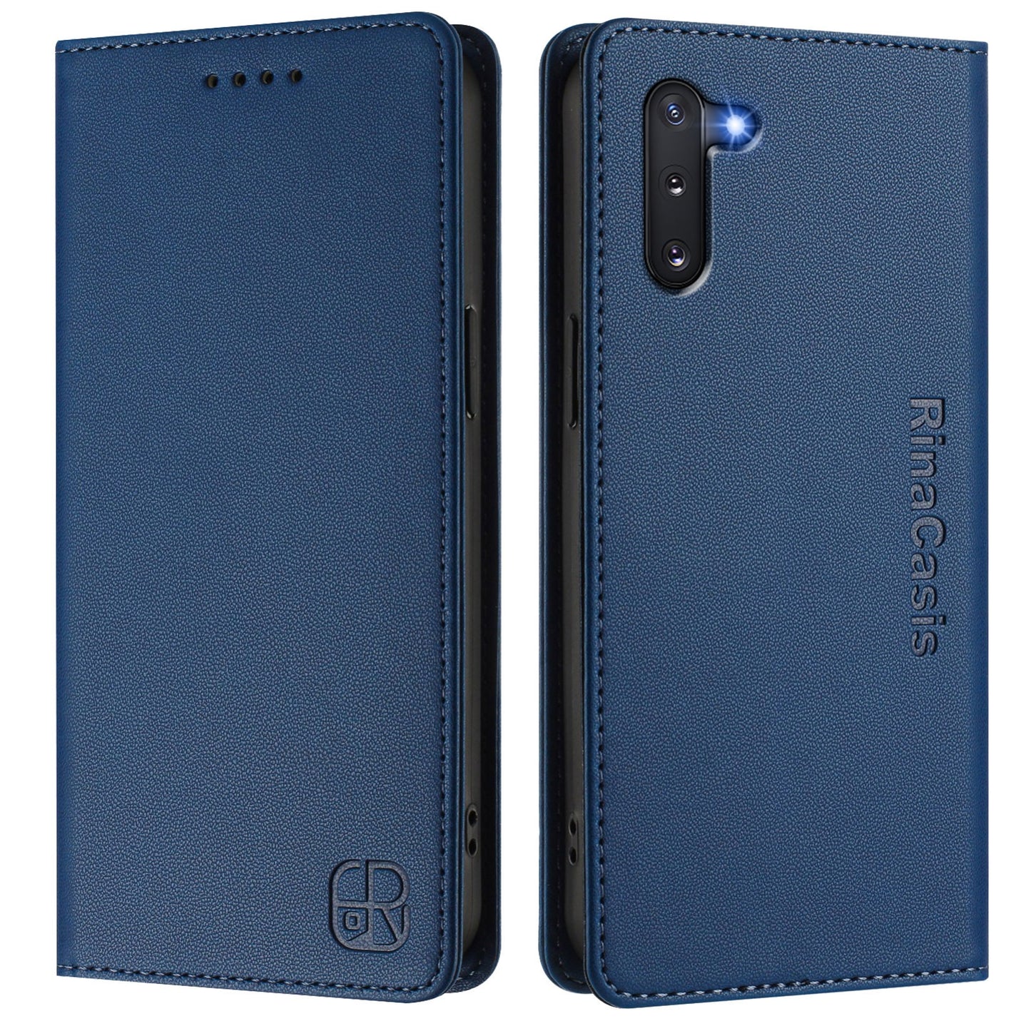 Samsung Galaxy Note10 Dual-Folded Magnetic Suction RFID Blocking PU Leather Wallet Phone Case with Card Slots, Cash Pocket, Kickstand, Full Protective Flip Cover