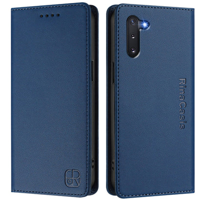 Samsung Galaxy Note10 Dual-Folded Magnetic Suction RFID Blocking PU Leather Wallet Phone Case with Card Slots, Cash Pocket, Kickstand, Full Protective Flip Cover