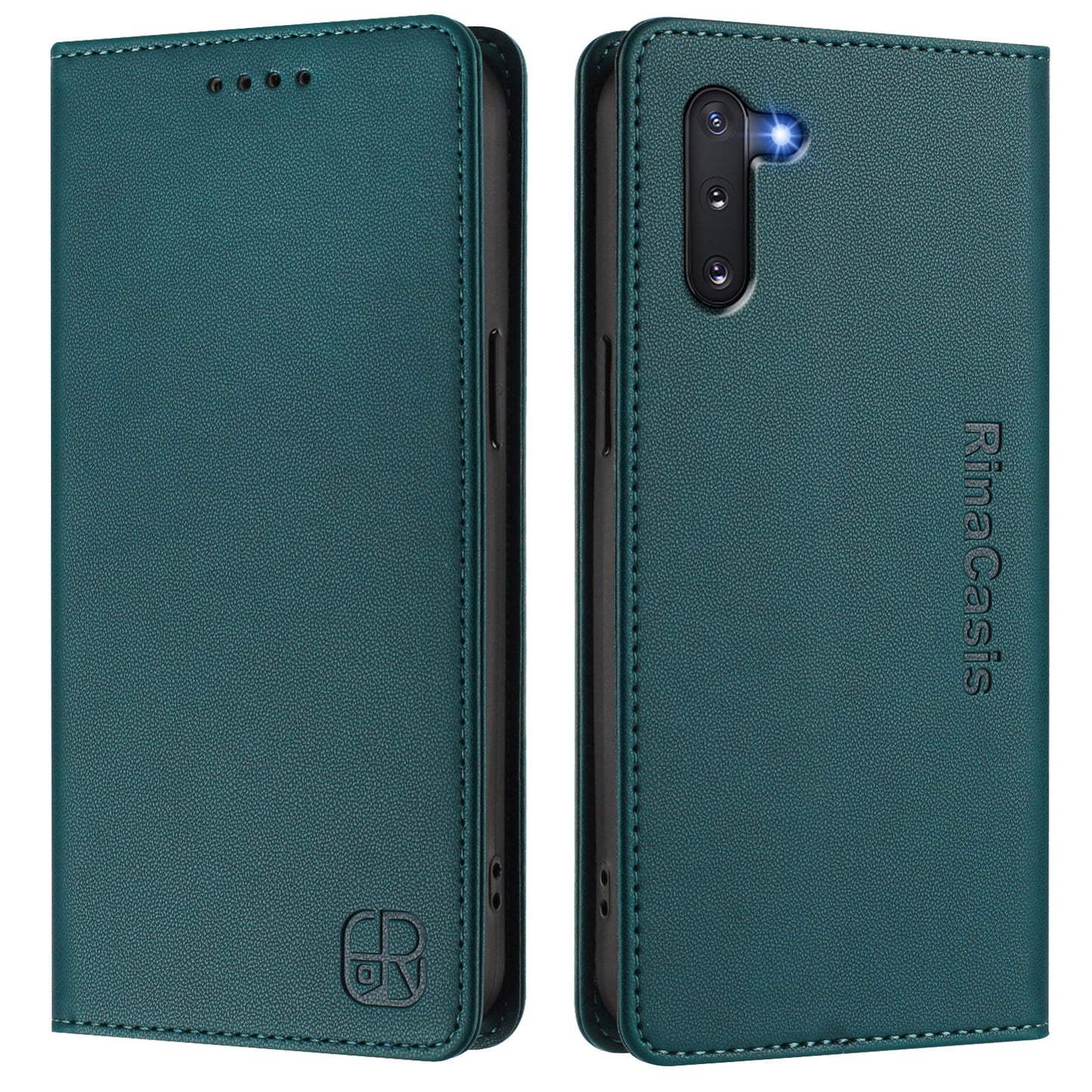 Samsung Galaxy Note10 Dual-Folded Magnetic Suction RFID Blocking PU Leather Wallet Phone Case with Card Slots, Cash Pocket, Kickstand, Full Protective Flip Cover