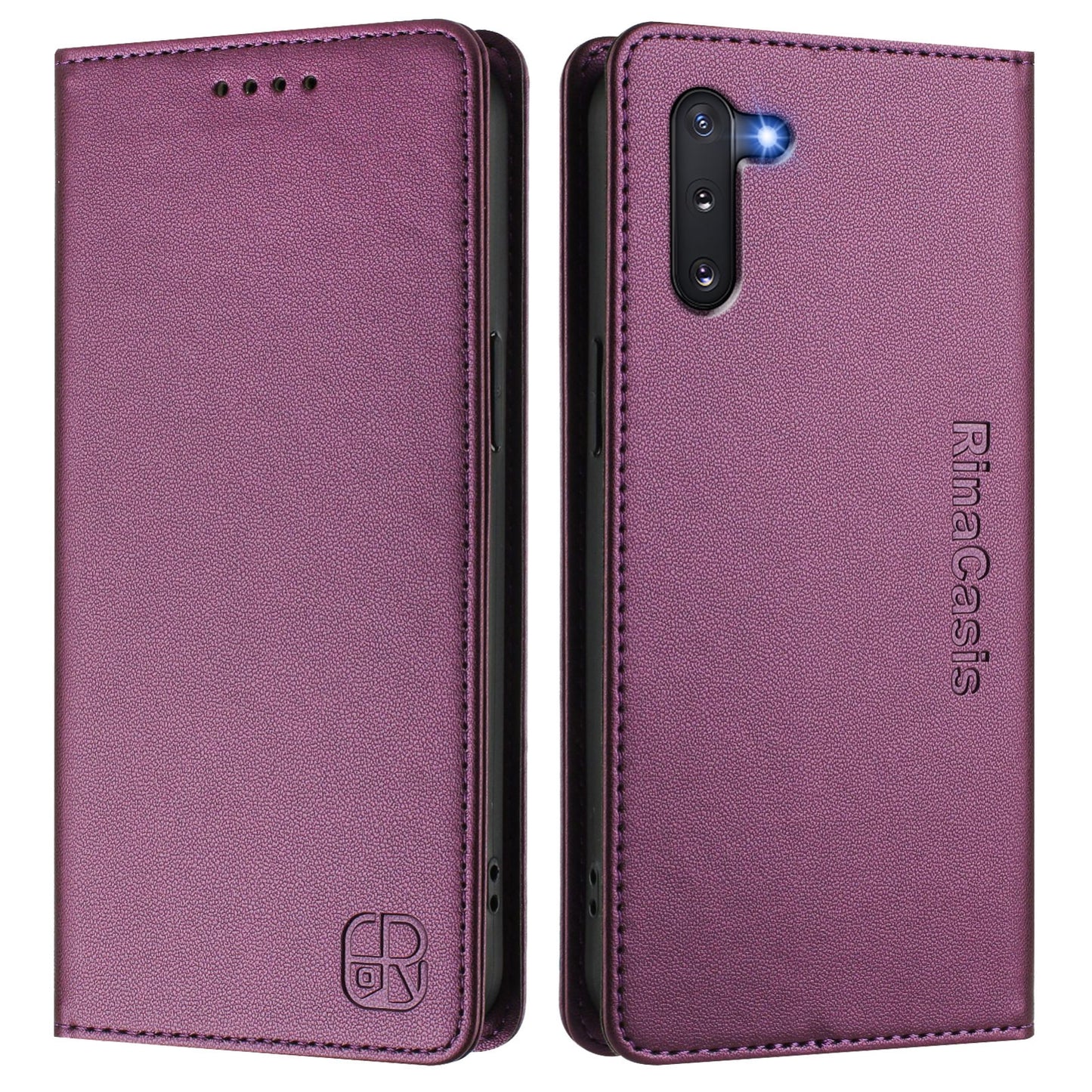 Samsung Galaxy Note10 Dual-Folded Magnetic Suction RFID Blocking PU Leather Wallet Phone Case with Card Slots, Cash Pocket, Kickstand, Full Protective Flip Cover