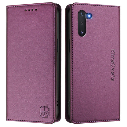 Samsung Galaxy Note10 Dual-Folded Magnetic Suction RFID Blocking PU Leather Wallet Phone Case with Card Slots, Cash Pocket, Kickstand, Full Protective Flip Cover