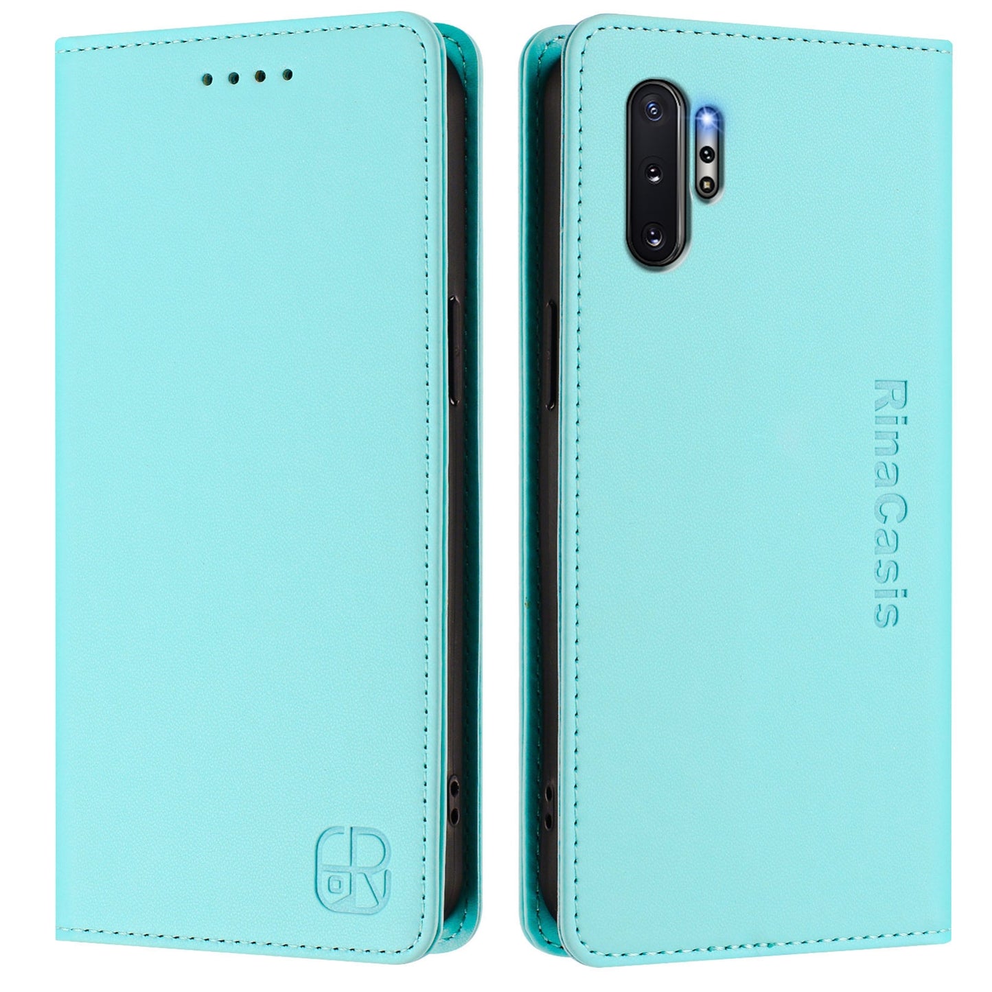 Samsung Galaxy Note10+ Dual-Folded Magnetic Suction RFID Blocking PU Leather Wallet Phone Case with Card Slots, Cash Pocket, Kickstand, Full Protective Flip Cover