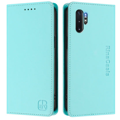 Samsung Galaxy Note10+ Dual-Folded Magnetic Suction RFID Blocking PU Leather Wallet Phone Case with Card Slots, Cash Pocket, Kickstand, Full Protective Flip Cover