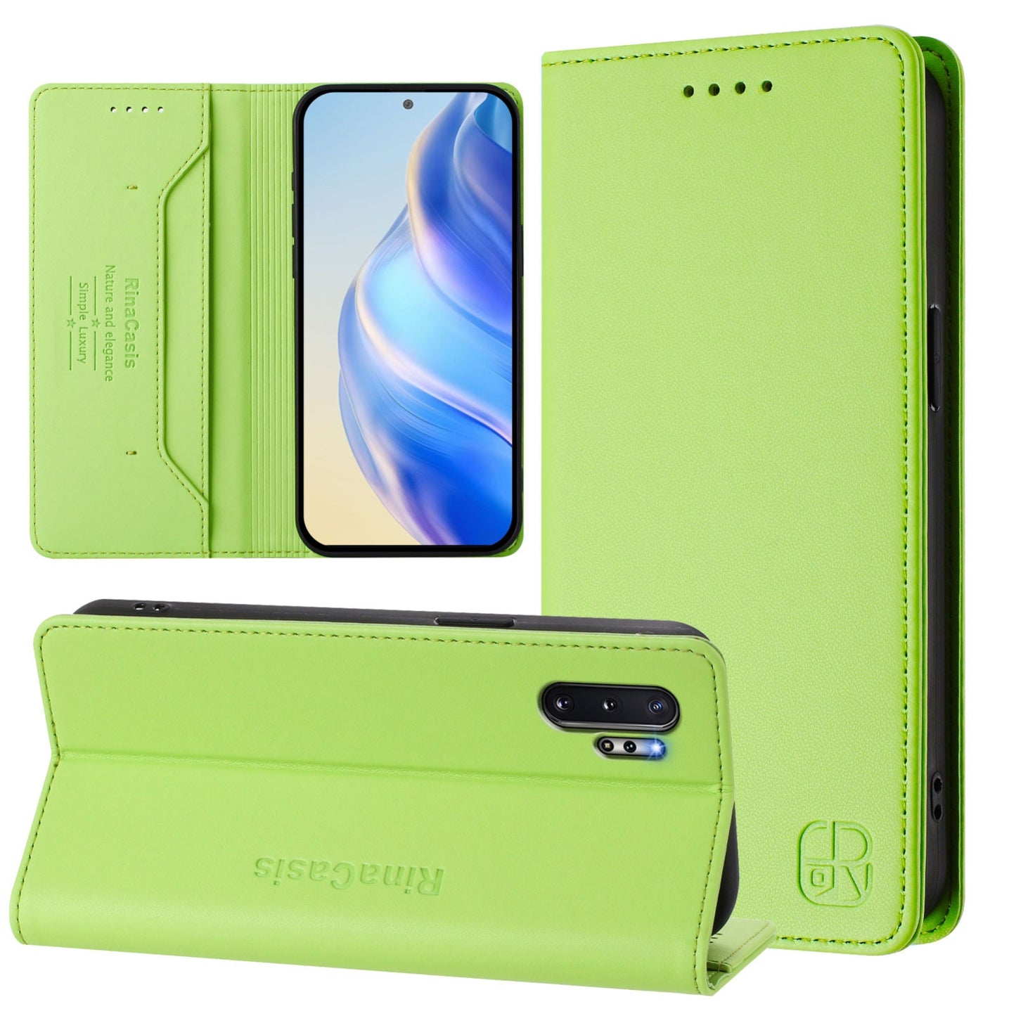 Samsung Galaxy Note10+ Dual-Folded Magnetic Suction RFID Blocking PU Leather Wallet Phone Case with Card Slots, Cash Pocket, Kickstand, Full Protective Flip Cover