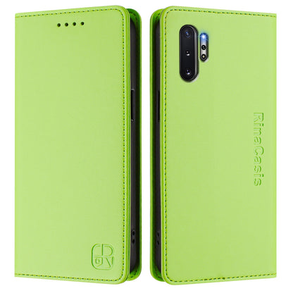 Samsung Galaxy Note10+ Dual-Folded Magnetic Suction RFID Blocking PU Leather Wallet Phone Case with Card Slots, Cash Pocket, Kickstand, Full Protective Flip Cover