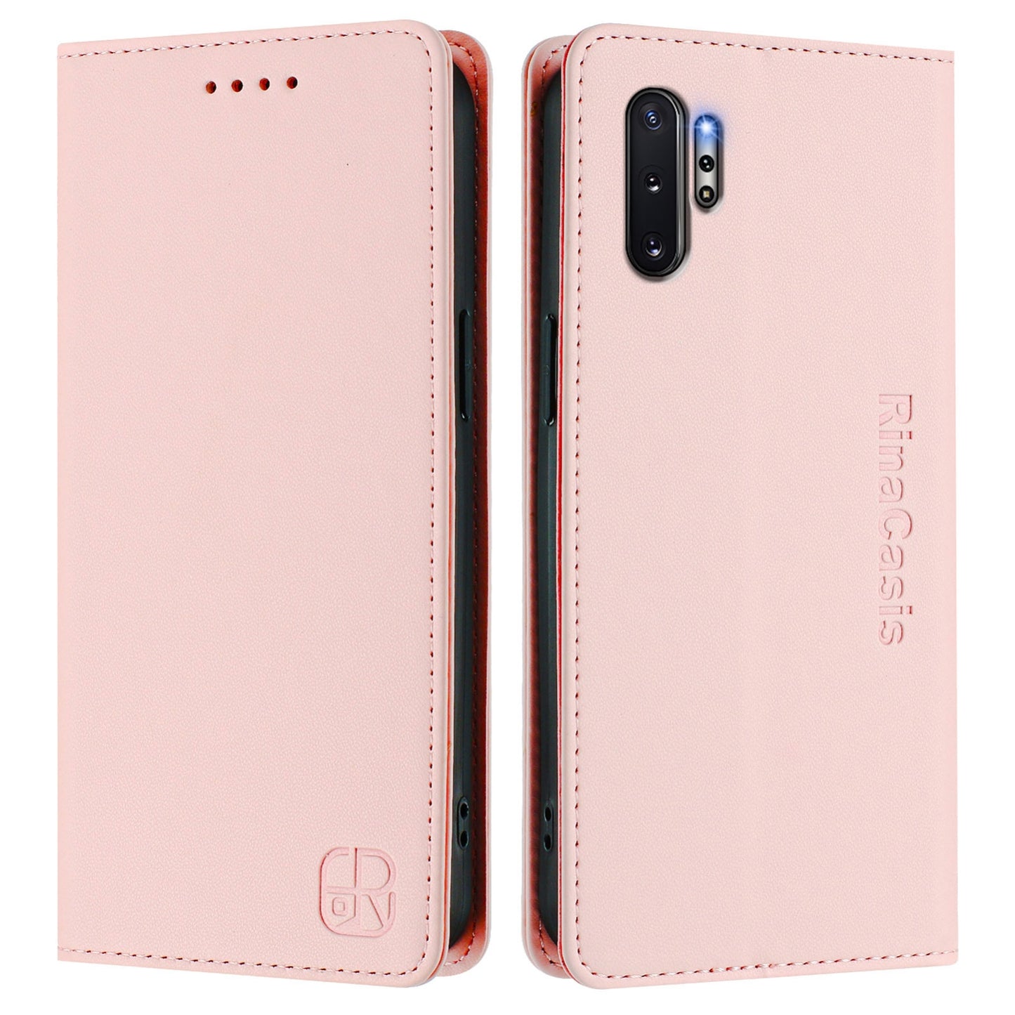 Samsung Galaxy Note10+ Dual-Folded Magnetic Suction RFID Blocking PU Leather Wallet Phone Case with Card Slots, Cash Pocket, Kickstand, Full Protective Flip Cover