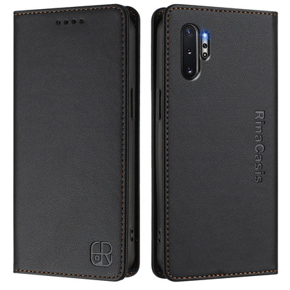 Samsung Galaxy Note10+ Dual-Folded Magnetic Suction RFID Blocking PU Leather Wallet Phone Case with Card Slots, Cash Pocket, Kickstand, Full Protective Flip Cover
