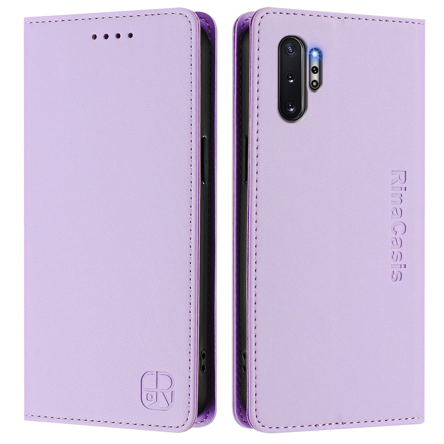 Samsung Galaxy Note10+ Dual-Folded Magnetic Suction RFID Blocking PU Leather Wallet Phone Case with Card Slots, Cash Pocket, Kickstand, Full Protective Flip Cover