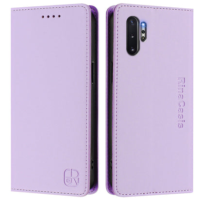 Samsung Galaxy Note10+ Dual-Folded Magnetic Suction RFID Blocking PU Leather Wallet Phone Case with Card Slots, Cash Pocket, Kickstand, Full Protective Flip Cover