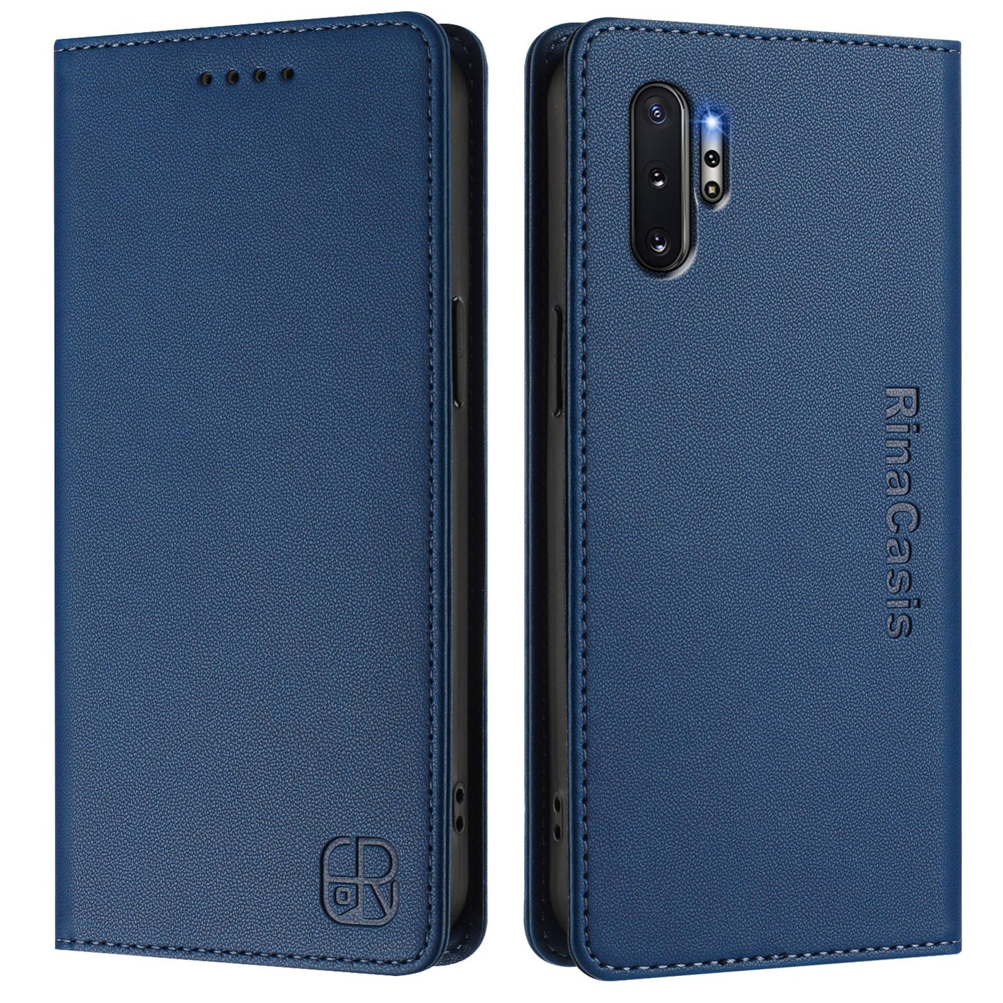 Samsung Galaxy Note10+ Dual-Folded Magnetic Suction RFID Blocking PU Leather Wallet Phone Case with Card Slots, Cash Pocket, Kickstand, Full Protective Flip Cover
