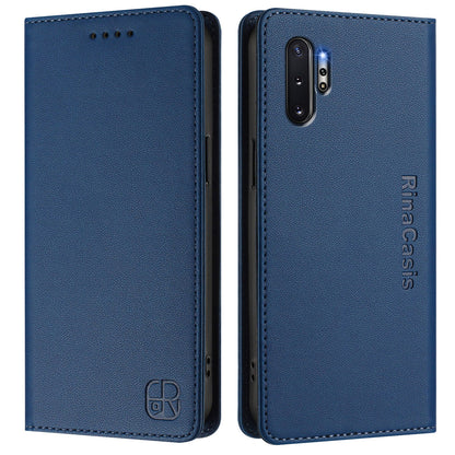 Samsung Galaxy Note10+ Dual-Folded Magnetic Suction RFID Blocking PU Leather Wallet Phone Case with Card Slots, Cash Pocket, Kickstand, Full Protective Flip Cover