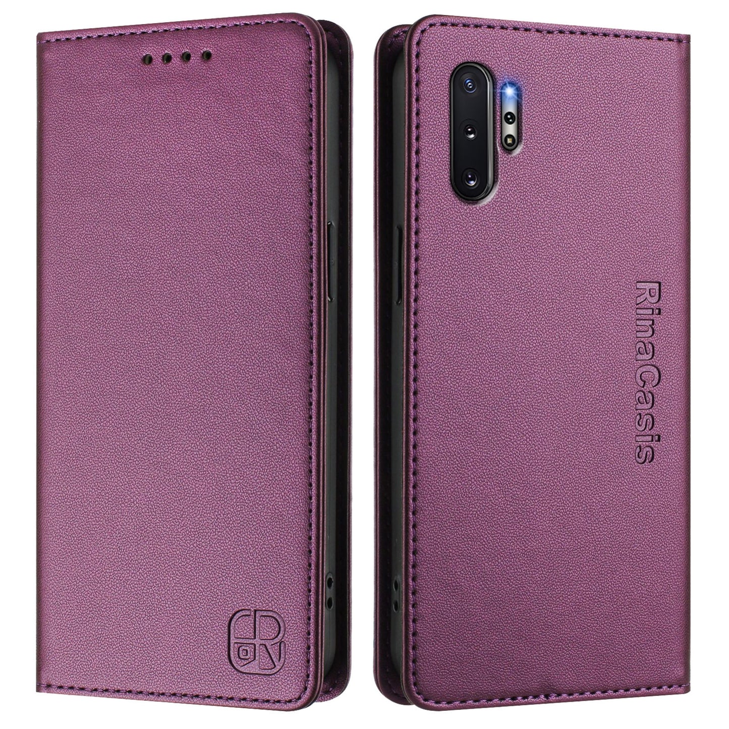 Samsung Galaxy Note10+ Dual-Folded Magnetic Suction RFID Blocking PU Leather Wallet Phone Case with Card Slots, Cash Pocket, Kickstand, Full Protective Flip Cover