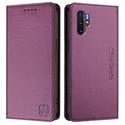 Samsung Galaxy Note10+ Dual-Folded Magnetic Suction RFID Blocking PU Leather Wallet Phone Case with Card Slots, Cash Pocket, Kickstand, Full Protective Flip Cover