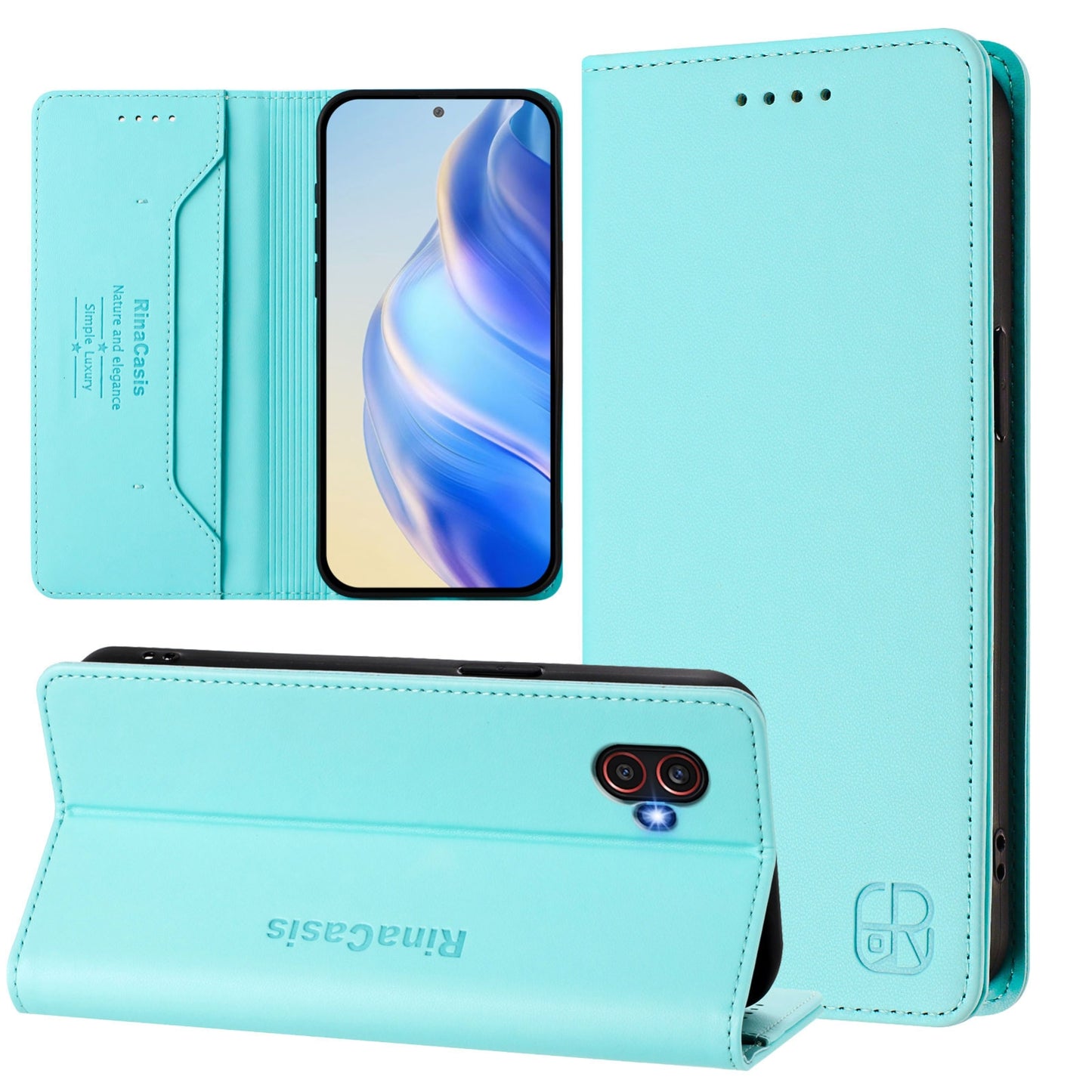 Samsung Galaxy XCover 6 Pro Dual-Folded Magnetic Suction RFID Blocking PU Leather Wallet Phone Case with Card Slots, Cash Pocket, Kickstand, Full Protective Flip Cover