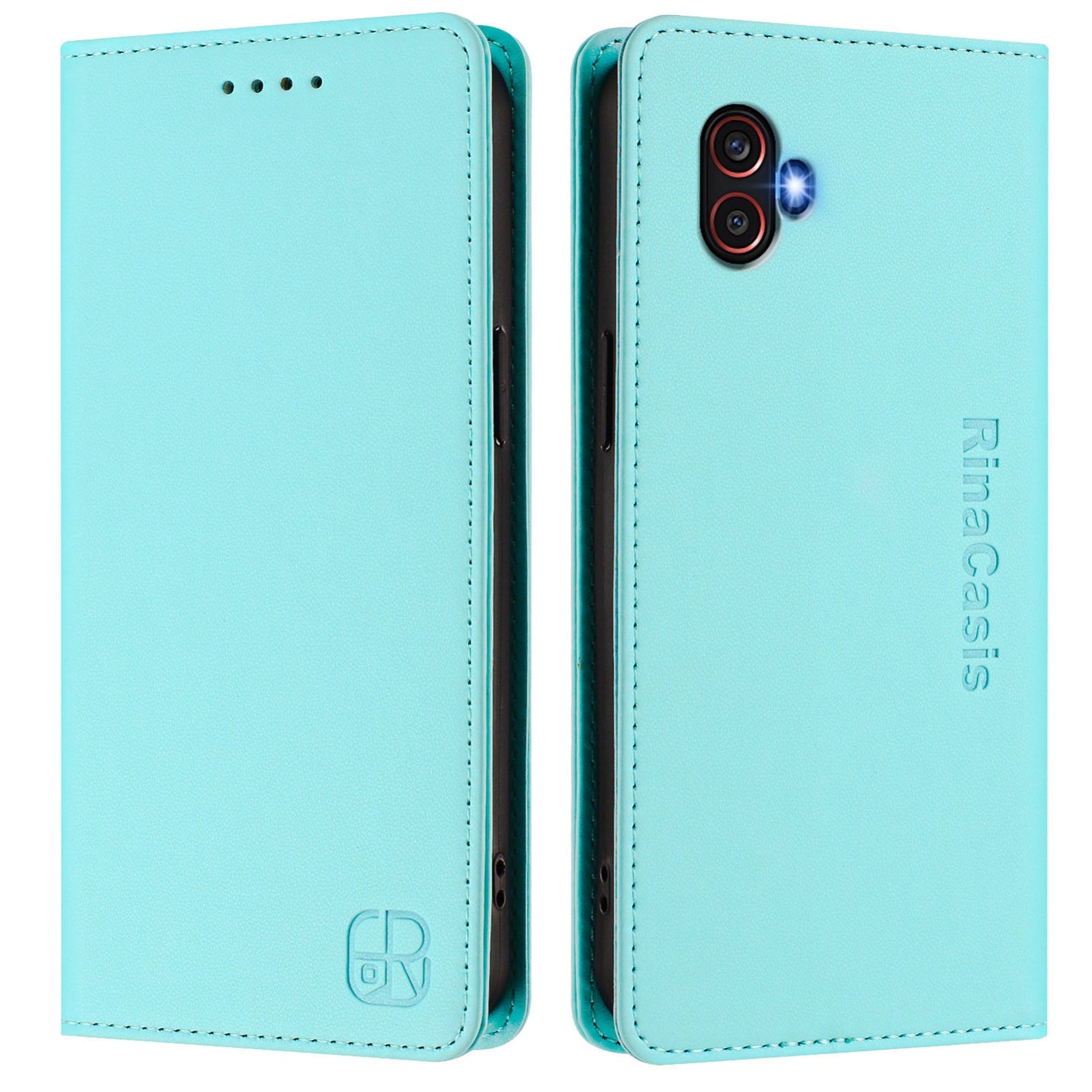 Samsung Galaxy XCover 6 Pro Dual-Folded Magnetic Suction RFID Blocking PU Leather Wallet Phone Case with Card Slots, Cash Pocket, Kickstand, Full Protective Flip Cover