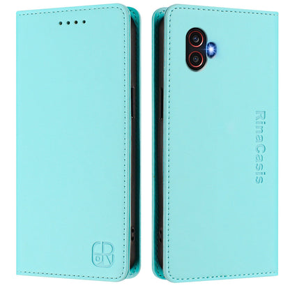 Samsung Galaxy XCover 6 Pro Dual-Folded Magnetic Suction RFID Blocking PU Leather Wallet Phone Case with Card Slots, Cash Pocket, Kickstand, Full Protective Flip Cover