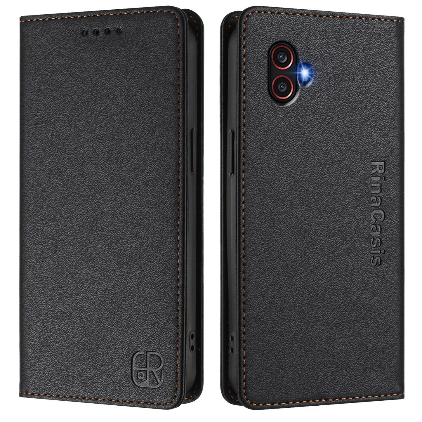 Samsung Galaxy XCover 6 Pro Dual-Folded Magnetic Suction RFID Blocking PU Leather Wallet Phone Case with Card Slots, Cash Pocket, Kickstand, Full Protective Flip Cover