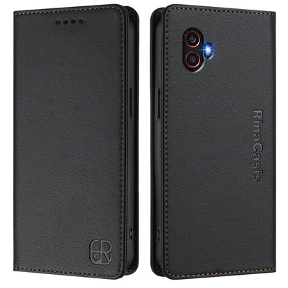 Samsung Galaxy XCover 6 Pro Dual-Folded Magnetic Suction RFID Blocking PU Leather Wallet Phone Case with Card Slots, Cash Pocket, Kickstand, Full Protective Flip Cover