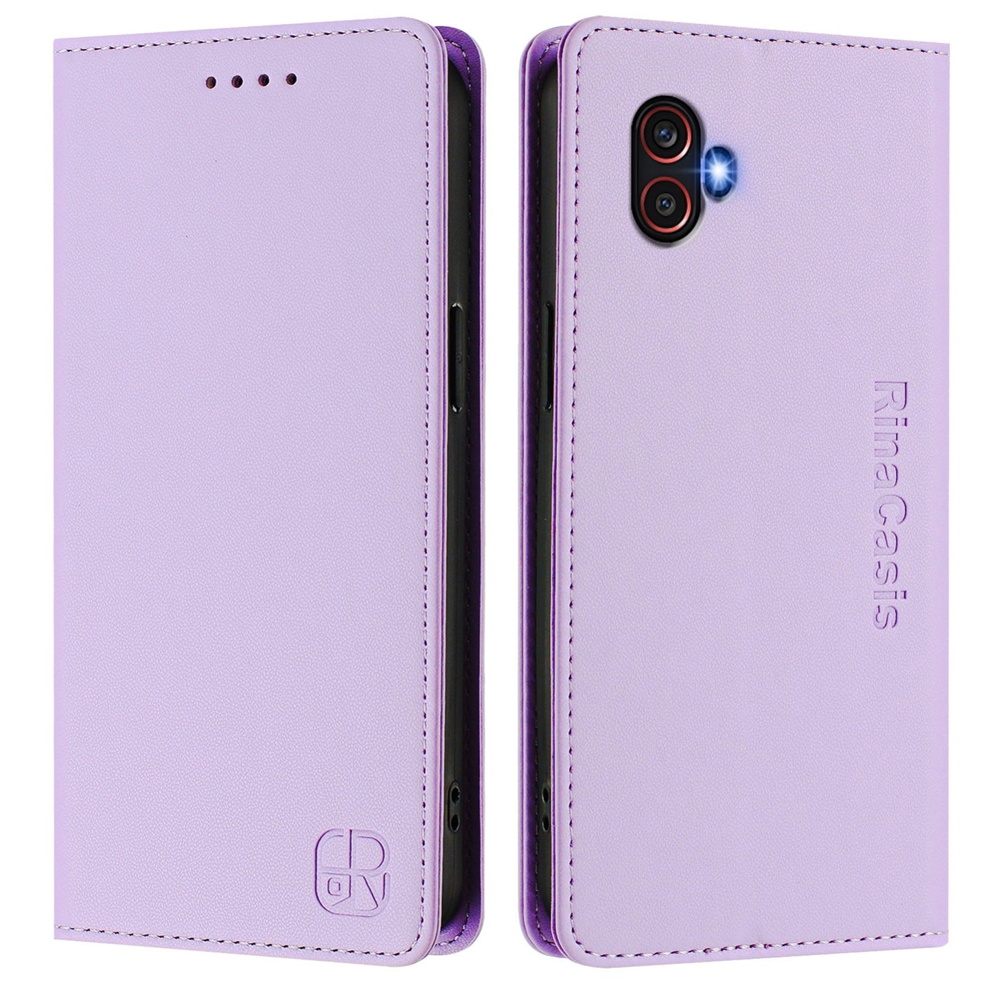 Samsung Galaxy XCover 6 Pro Dual-Folded Magnetic Suction RFID Blocking PU Leather Wallet Phone Case with Card Slots, Cash Pocket, Kickstand, Full Protective Flip Cover