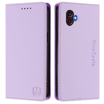 Samsung Galaxy XCover 6 Pro Dual-Folded Magnetic Suction RFID Blocking PU Leather Wallet Phone Case with Card Slots, Cash Pocket, Kickstand, Full Protective Flip Cover