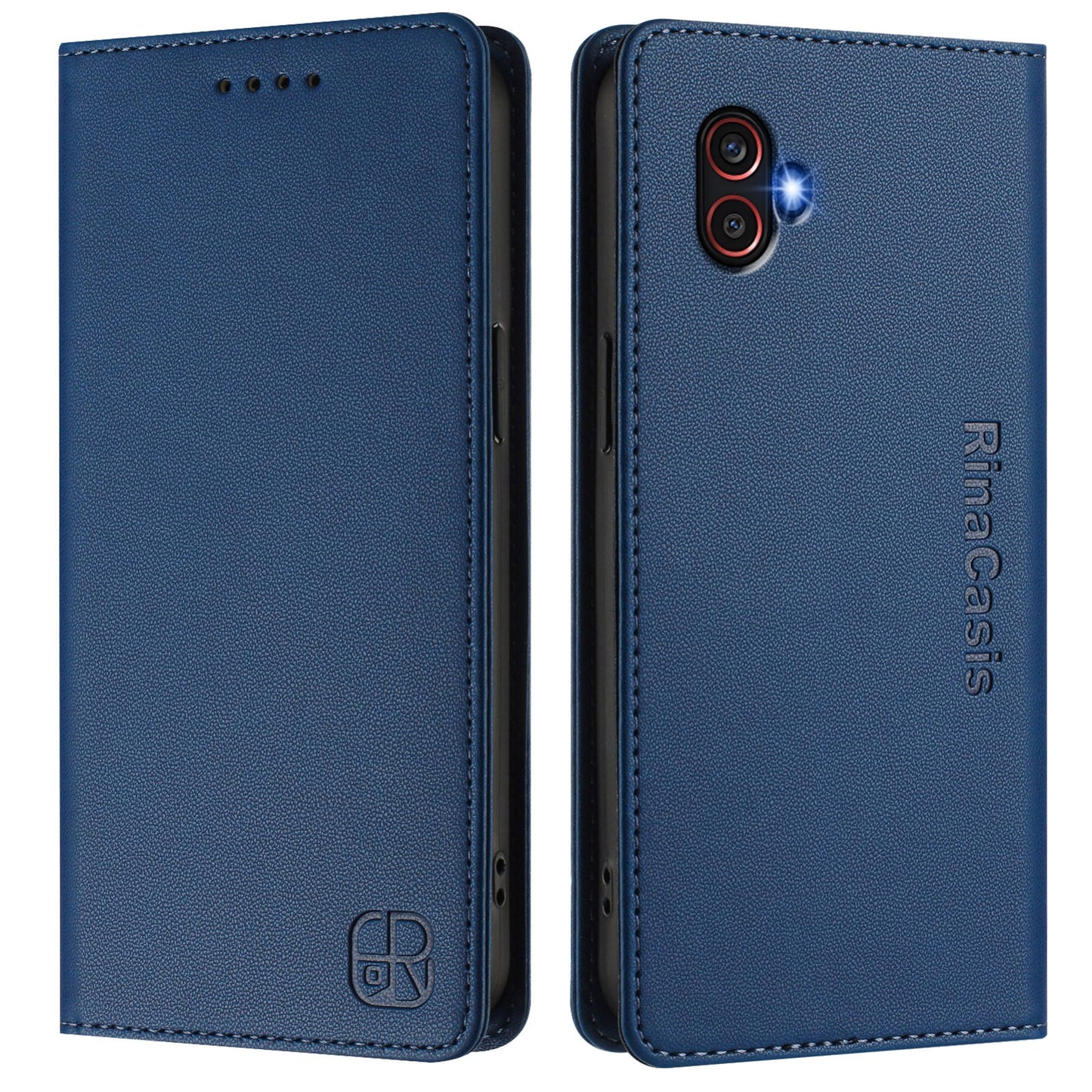 Samsung Galaxy XCover 6 Pro Dual-Folded Magnetic Suction RFID Blocking PU Leather Wallet Phone Case with Card Slots, Cash Pocket, Kickstand, Full Protective Flip Cover