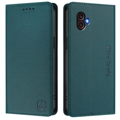 Samsung Galaxy XCover 6 Pro Dual-Folded Magnetic Suction RFID Blocking PU Leather Wallet Phone Case with Card Slots, Cash Pocket, Kickstand, Full Protective Flip Cover