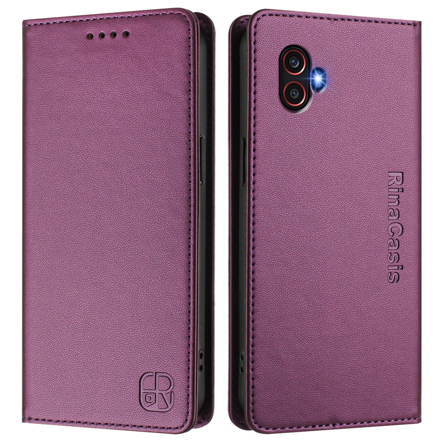 Samsung Galaxy XCover 6 Pro Dual-Folded Magnetic Suction RFID Blocking PU Leather Wallet Phone Case with Card Slots, Cash Pocket, Kickstand, Full Protective Flip Cover