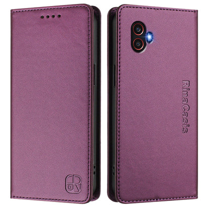 Samsung Galaxy XCover 6 Pro Dual-Folded Magnetic Suction RFID Blocking PU Leather Wallet Phone Case with Card Slots, Cash Pocket, Kickstand, Full Protective Flip Cover