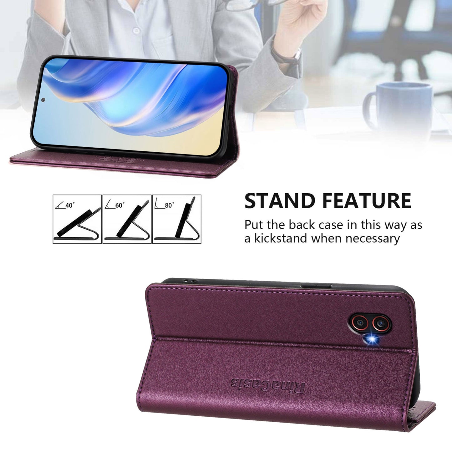 Samsung Galaxy XCover 6 Pro Dual-Folded Magnetic Suction RFID Blocking PU Leather Wallet Phone Case with Card Slots, Cash Pocket, Kickstand, Full Protective Flip Cover