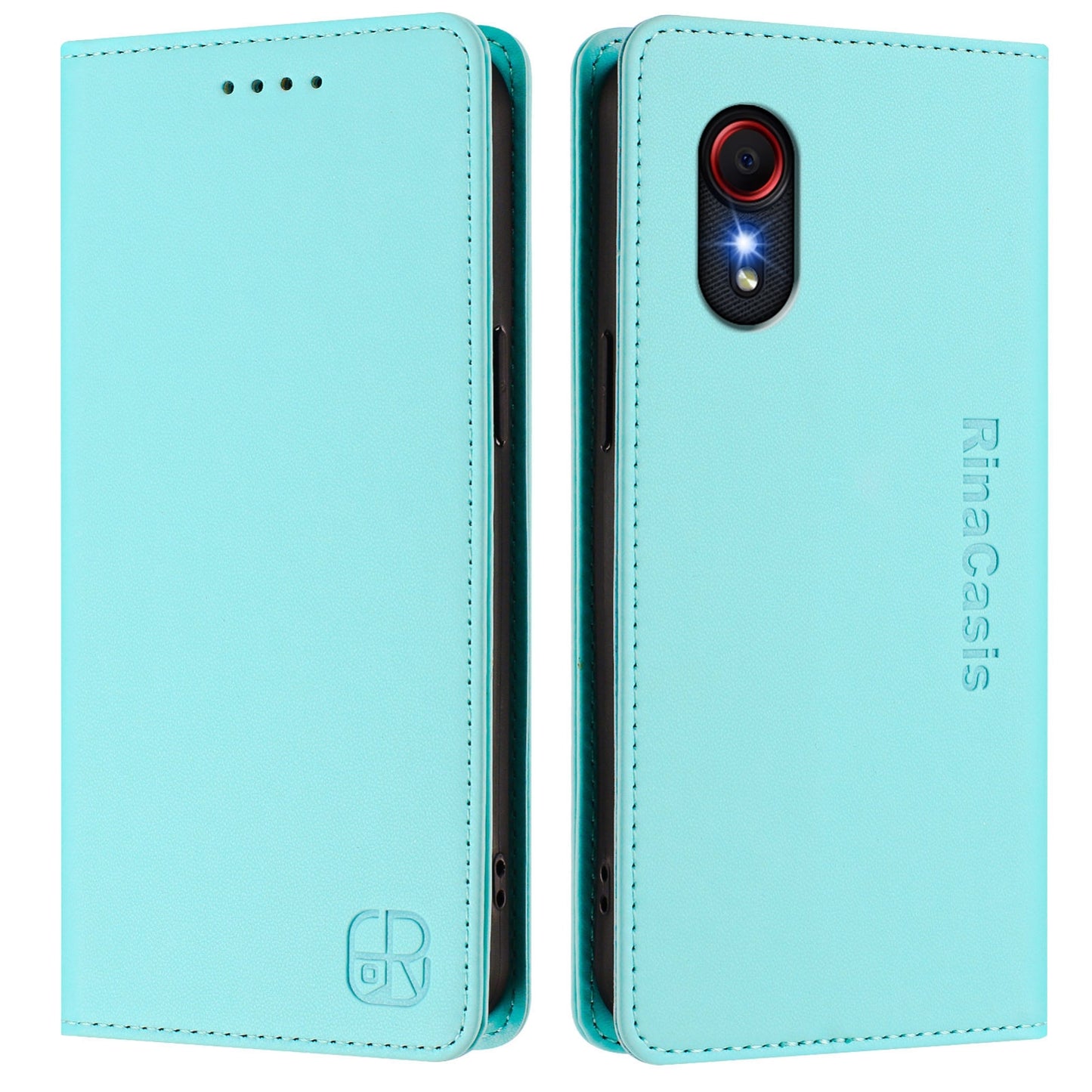 Samsung Galaxy XCover 5 Dual-Folded Magnetic Suction RFID Blocking PU Leather Wallet Phone Case with Card Slots, Cash Pocket, Kickstand, Full Protective Flip Cover