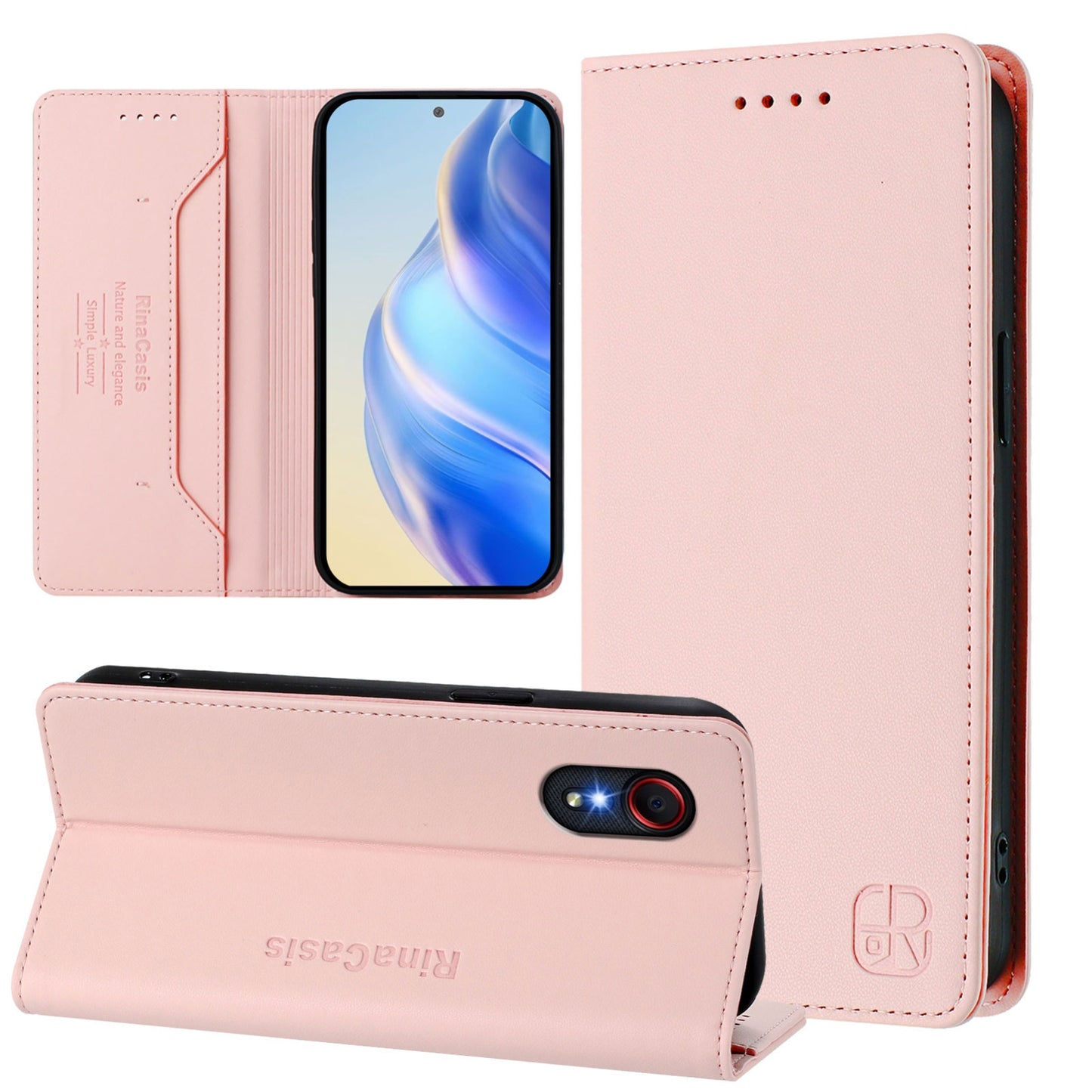 Samsung Galaxy XCover 5 Dual-Folded Magnetic Suction RFID Blocking PU Leather Wallet Phone Case with Card Slots, Cash Pocket, Kickstand, Full Protective Flip Cover