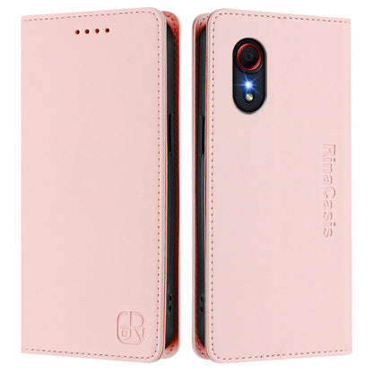 Samsung Galaxy XCover 5 Dual-Folded Magnetic Suction RFID Blocking PU Leather Wallet Phone Case with Card Slots, Cash Pocket, Kickstand, Full Protective Flip Cover