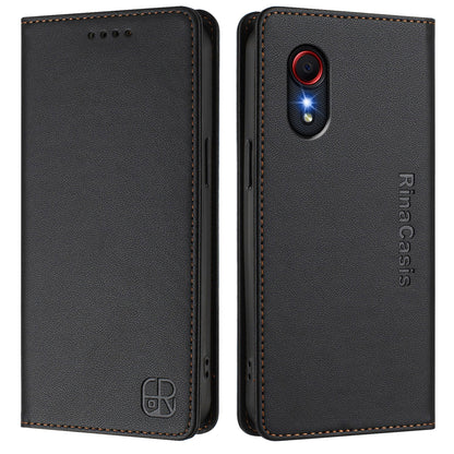 Samsung Galaxy XCover 5 Dual-Folded Magnetic Suction RFID Blocking PU Leather Wallet Phone Case with Card Slots, Cash Pocket, Kickstand, Full Protective Flip Cover