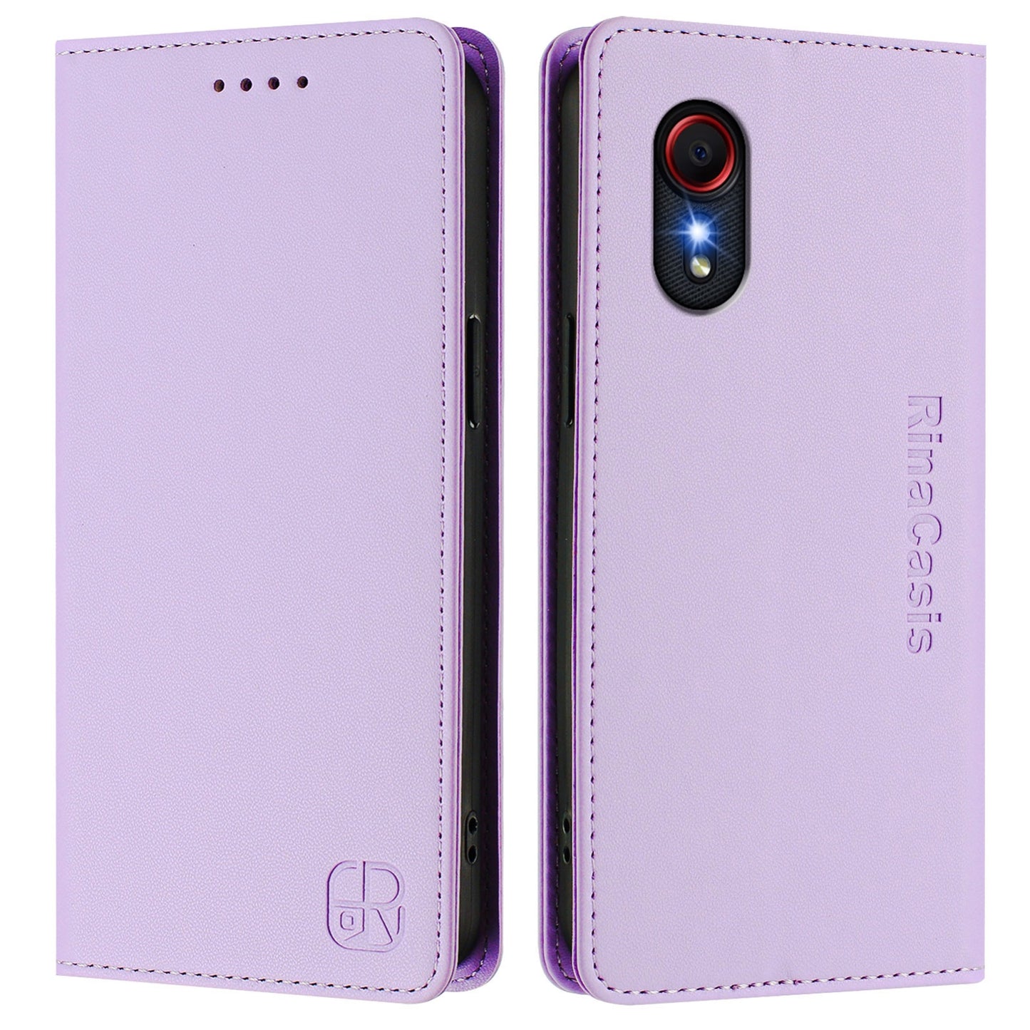 Samsung Galaxy XCover 5 Dual-Folded Magnetic Suction RFID Blocking PU Leather Wallet Phone Case with Card Slots, Cash Pocket, Kickstand, Full Protective Flip Cover