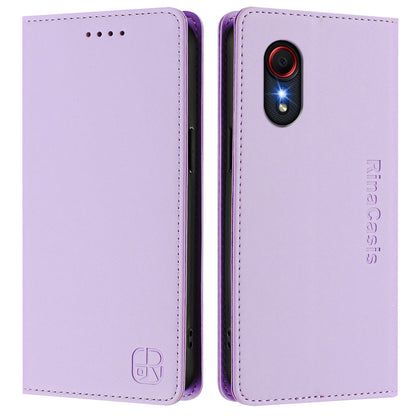Samsung Galaxy XCover 5 Dual-Folded Magnetic Suction RFID Blocking PU Leather Wallet Phone Case with Card Slots, Cash Pocket, Kickstand, Full Protective Flip Cover