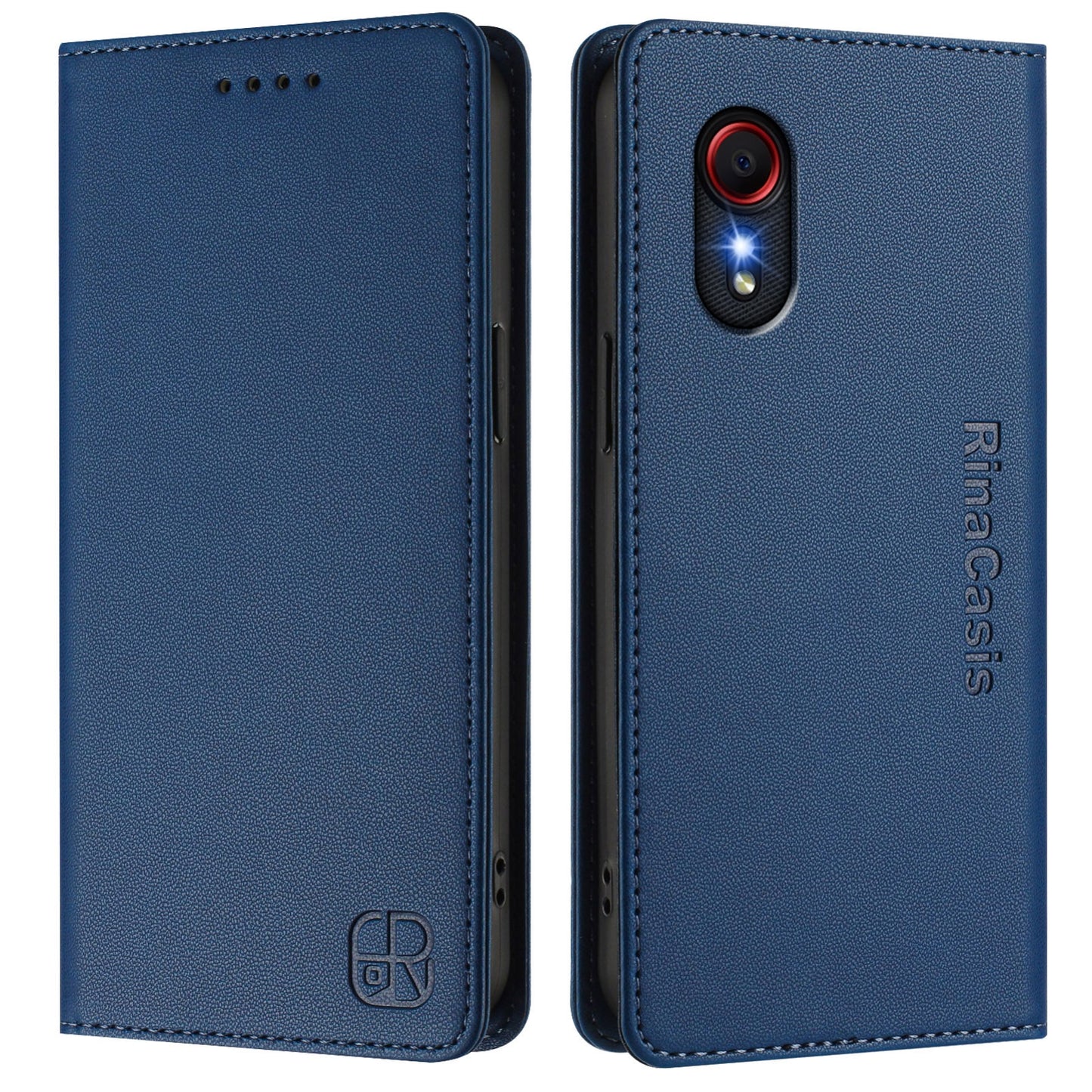 Samsung Galaxy XCover 5 Dual-Folded Magnetic Suction RFID Blocking PU Leather Wallet Phone Case with Card Slots, Cash Pocket, Kickstand, Full Protective Flip Cover