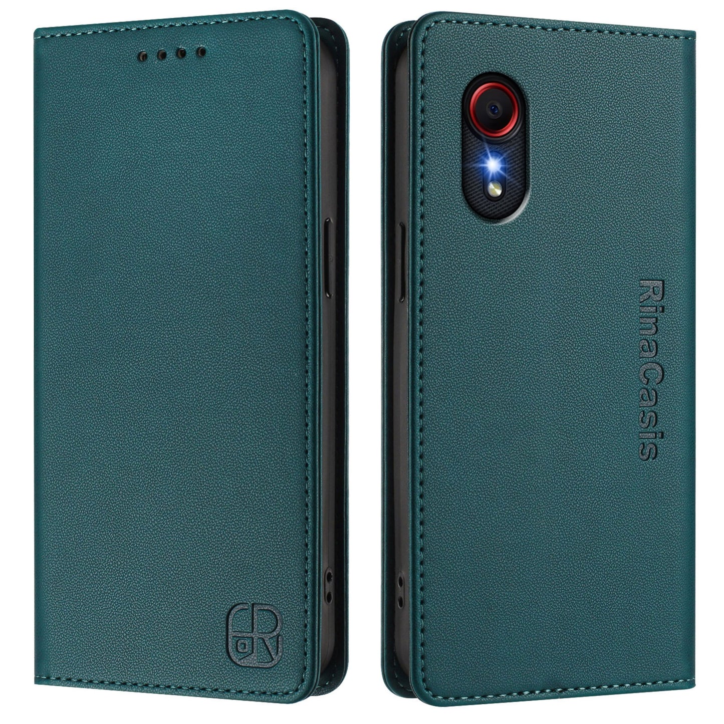 Samsung Galaxy XCover 5 Dual-Folded Magnetic Suction RFID Blocking PU Leather Wallet Phone Case with Card Slots, Cash Pocket, Kickstand, Full Protective Flip Cover