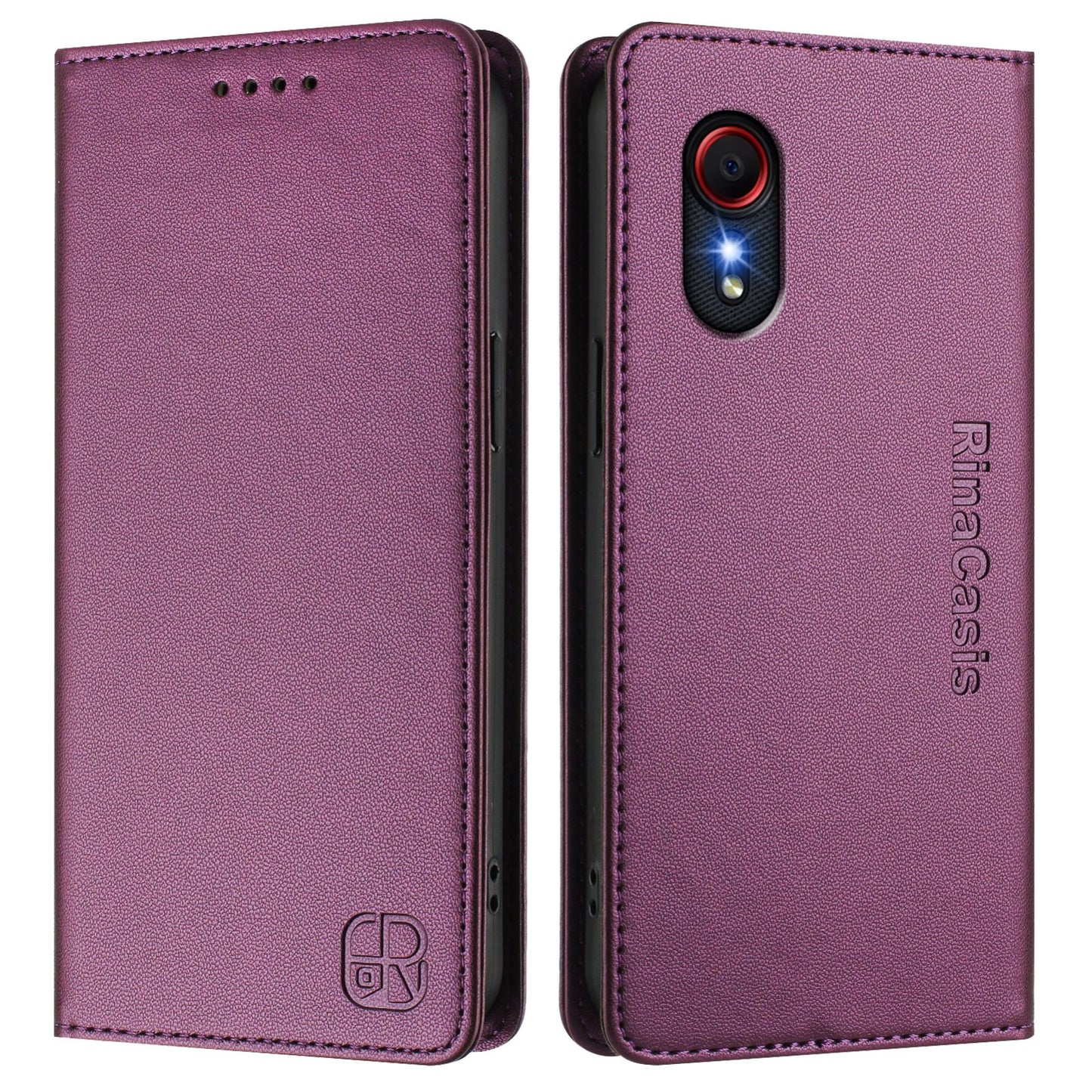 Samsung Galaxy XCover 5 Dual-Folded Magnetic Suction RFID Blocking PU Leather Wallet Phone Case with Card Slots, Cash Pocket, Kickstand, Full Protective Flip Cover