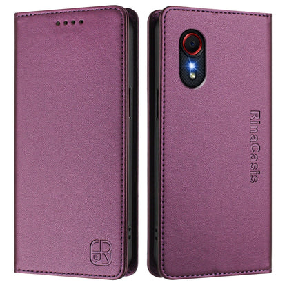 Samsung Galaxy XCover 5 Dual-Folded Magnetic Suction RFID Blocking PU Leather Wallet Phone Case with Card Slots, Cash Pocket, Kickstand, Full Protective Flip Cover