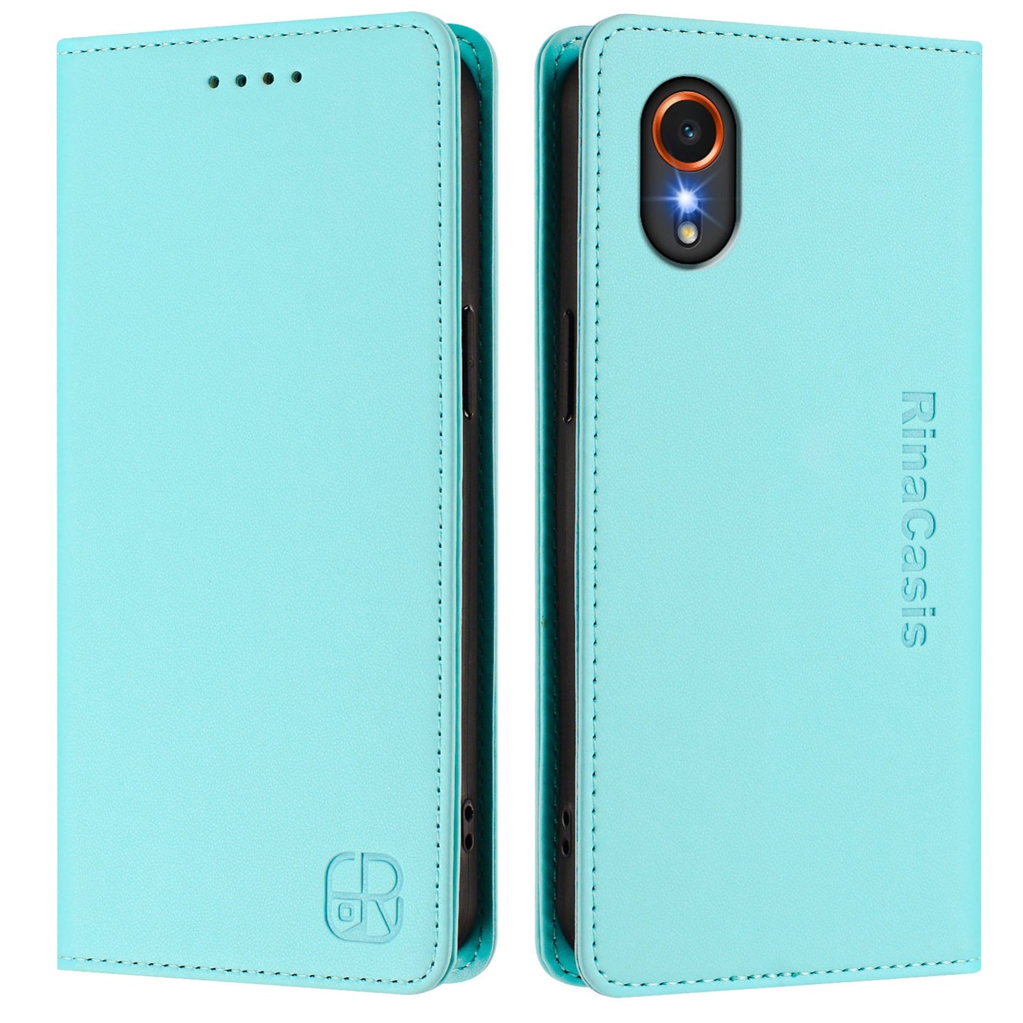 Samsung Galaxy XCover7 5G Dual-Folded Magnetic Suction RFID Blocking PU Leather Wallet Phone Case with Card Slots, Cash Pocket, Kickstand, Full Protective Flip Cover