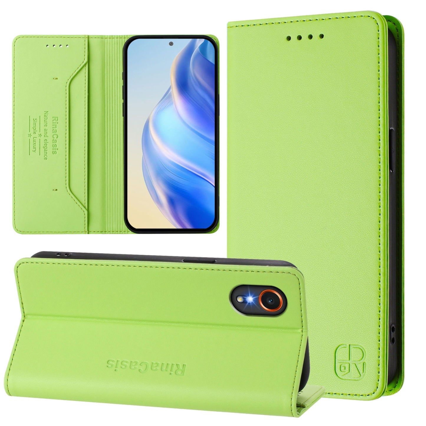Samsung Galaxy XCover7 5G Dual-Folded Magnetic Suction RFID Blocking PU Leather Wallet Phone Case with Card Slots, Cash Pocket, Kickstand, Full Protective Flip Cover