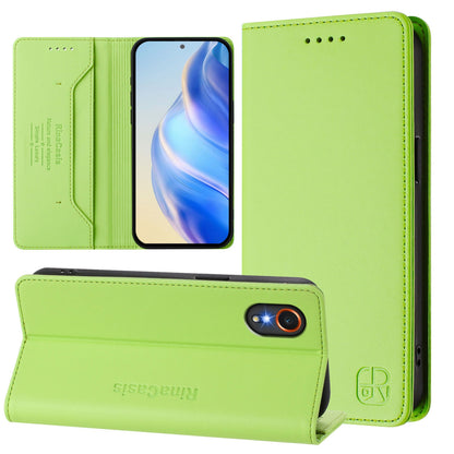 Samsung Galaxy XCover7 5G Dual-Folded Magnetic Suction RFID Blocking PU Leather Wallet Phone Case with Card Slots, Cash Pocket, Kickstand, Full Protective Flip Cover