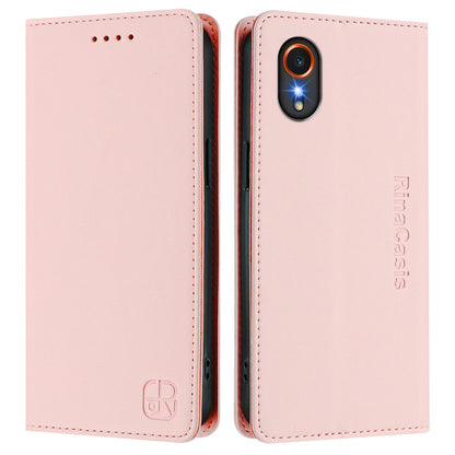 Samsung Galaxy XCover7 5G Dual-Folded Magnetic Suction RFID Blocking PU Leather Wallet Phone Case with Card Slots, Cash Pocket, Kickstand, Full Protective Flip Cover