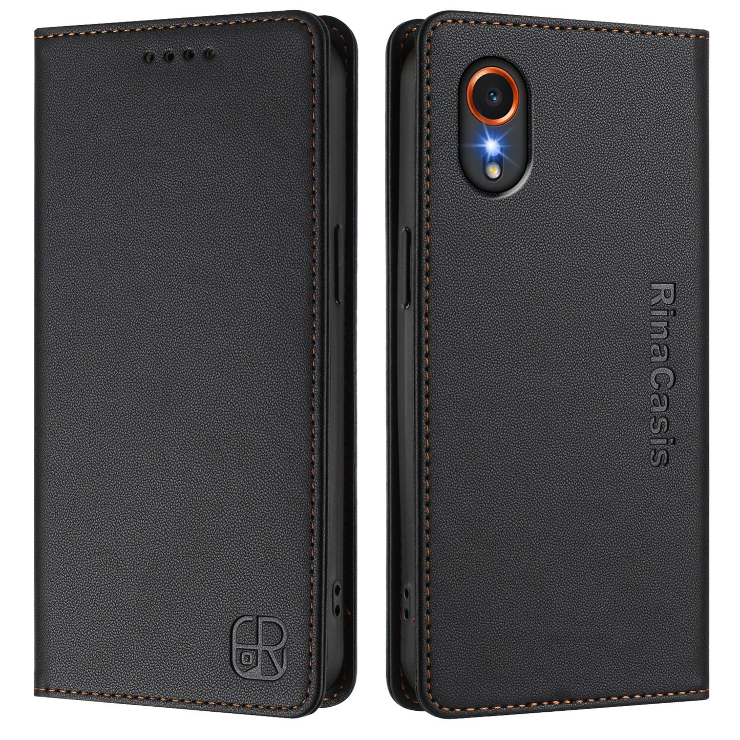 Samsung Galaxy XCover7 5G Dual-Folded Magnetic Suction RFID Blocking PU Leather Wallet Phone Case with Card Slots, Cash Pocket, Kickstand, Full Protective Flip Cover