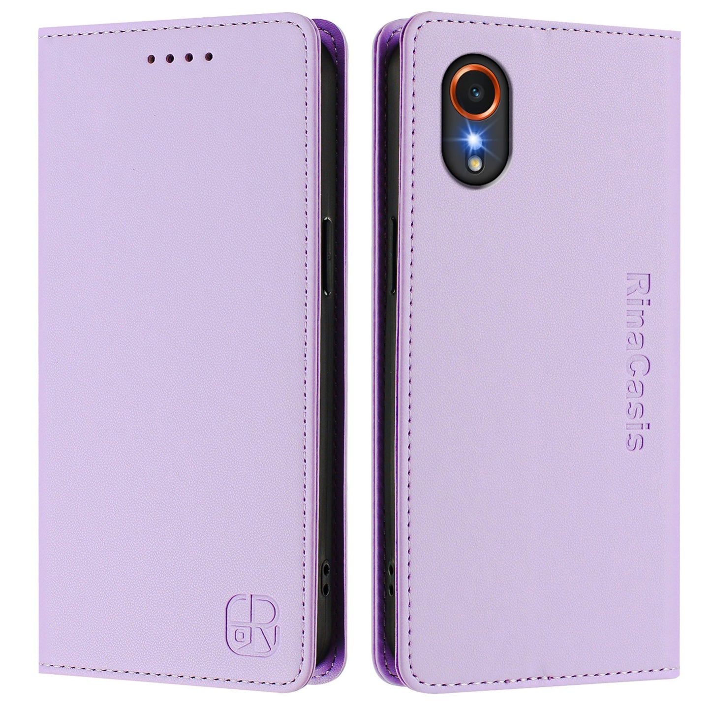 Samsung Galaxy XCover7 5G Dual-Folded Magnetic Suction RFID Blocking PU Leather Wallet Phone Case with Card Slots, Cash Pocket, Kickstand, Full Protective Flip Cover