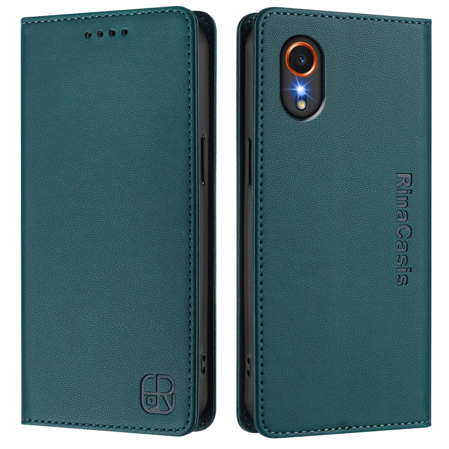Samsung Galaxy XCover7 5G Dual-Folded Magnetic Suction RFID Blocking PU Leather Wallet Phone Case with Card Slots, Cash Pocket, Kickstand, Full Protective Flip Cover