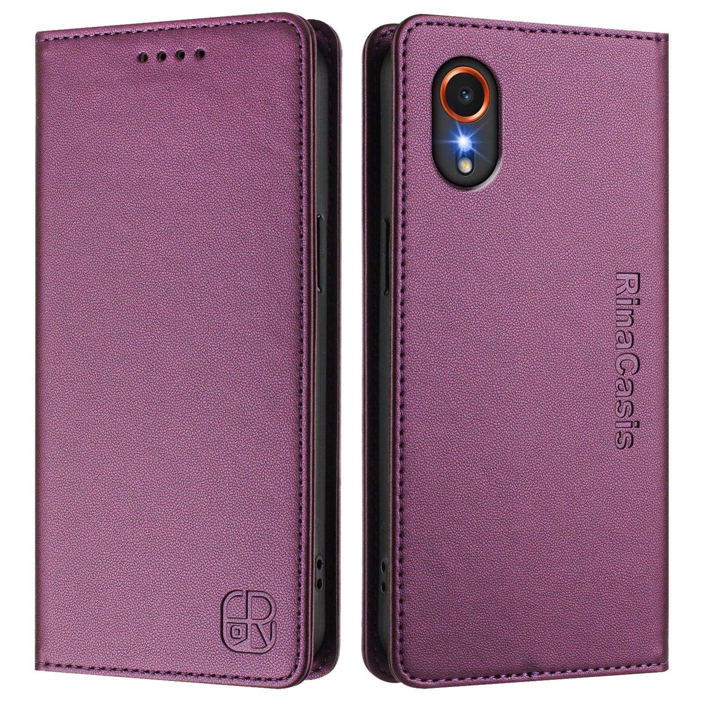 Samsung Galaxy XCover7 5G Dual-Folded Magnetic Suction RFID Blocking PU Leather Wallet Phone Case with Card Slots, Cash Pocket, Kickstand, Full Protective Flip Cover